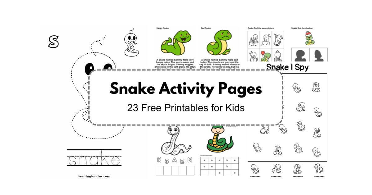 Snake activity sheets pack for early literacy and math practice