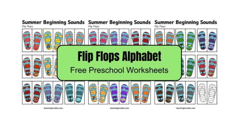 Flip Flops Beginning Sounds Matching Worksheets for Kids