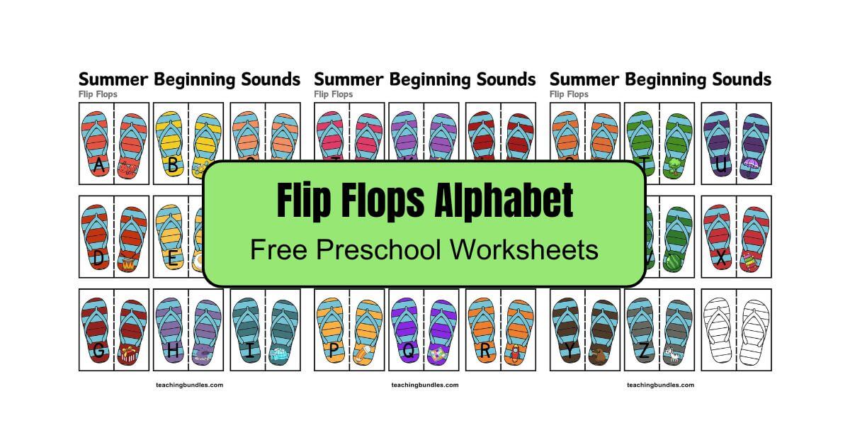 Flip Flops Beginning Sounds Matching Worksheets for Kids
