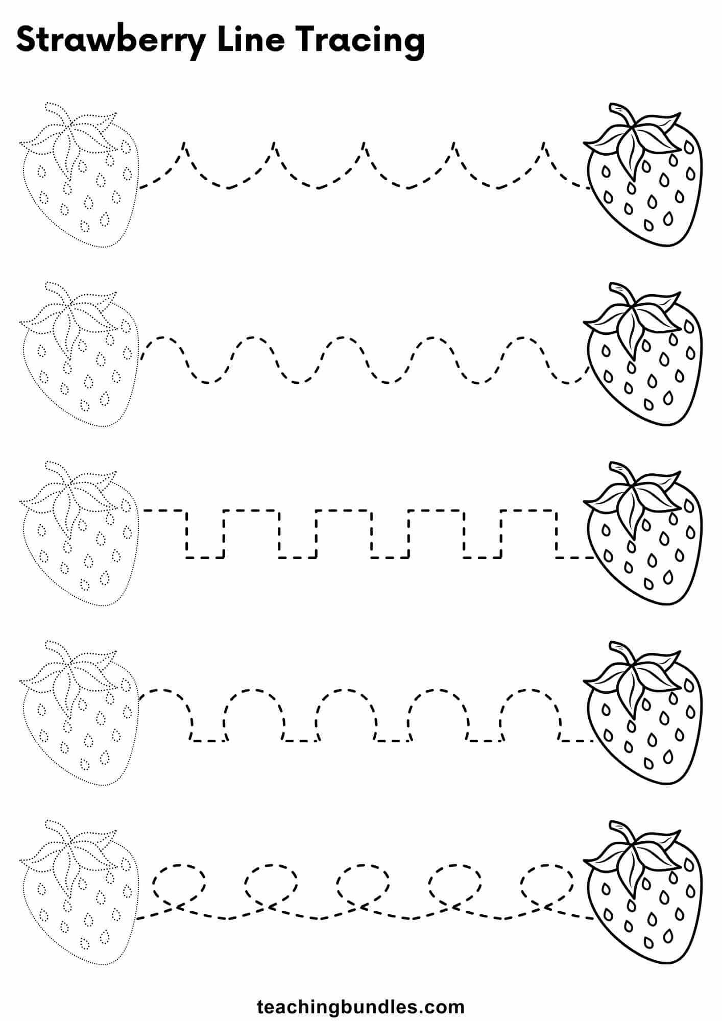 Line tracing practice with strawberry figure