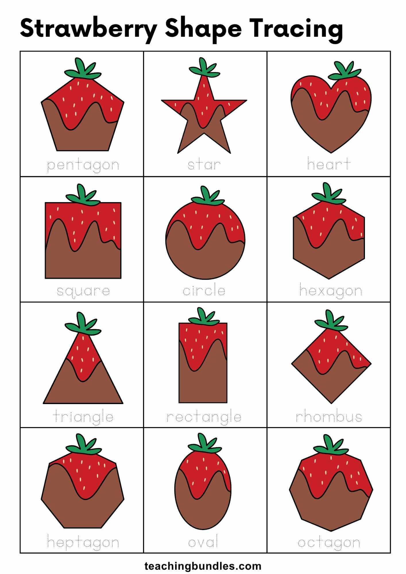 Strawberry shape words tracing practice