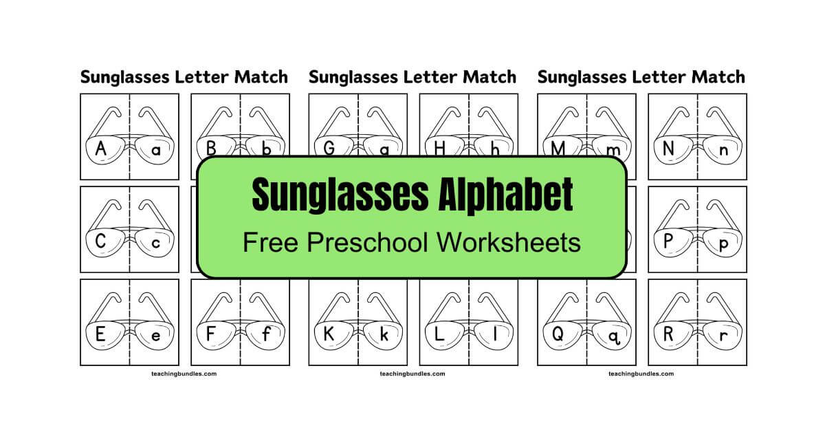 Letter recognition worksheets sunglasses theme for preschool