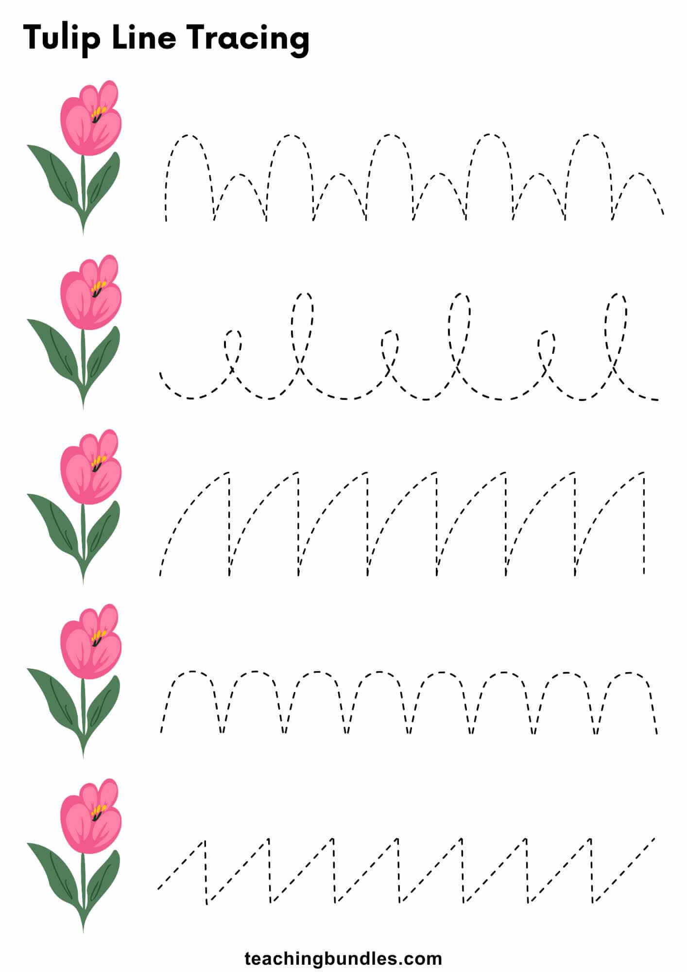 Tulip tracing practice sheet