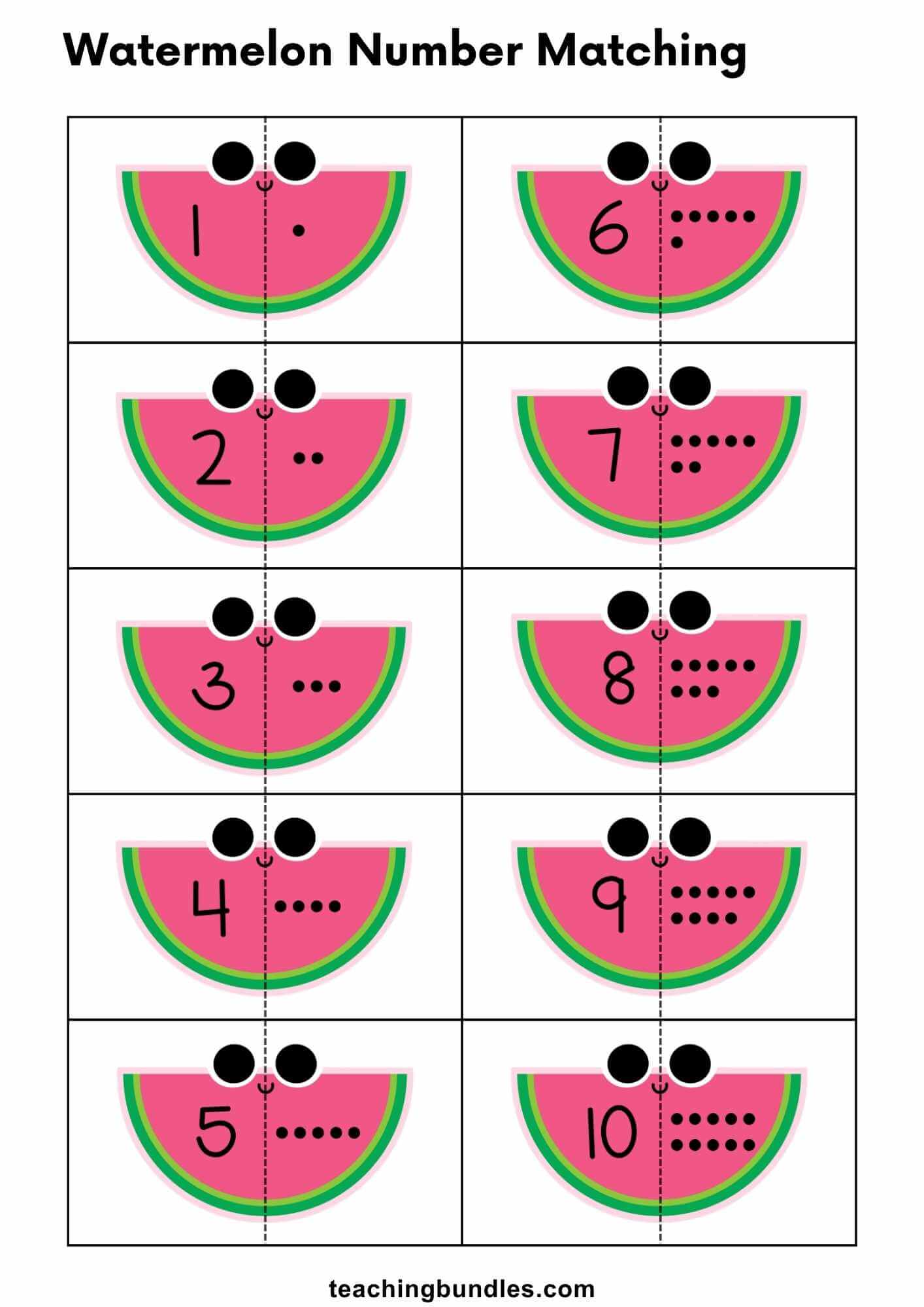 Watermelon count‑and‑match numbers 1–10