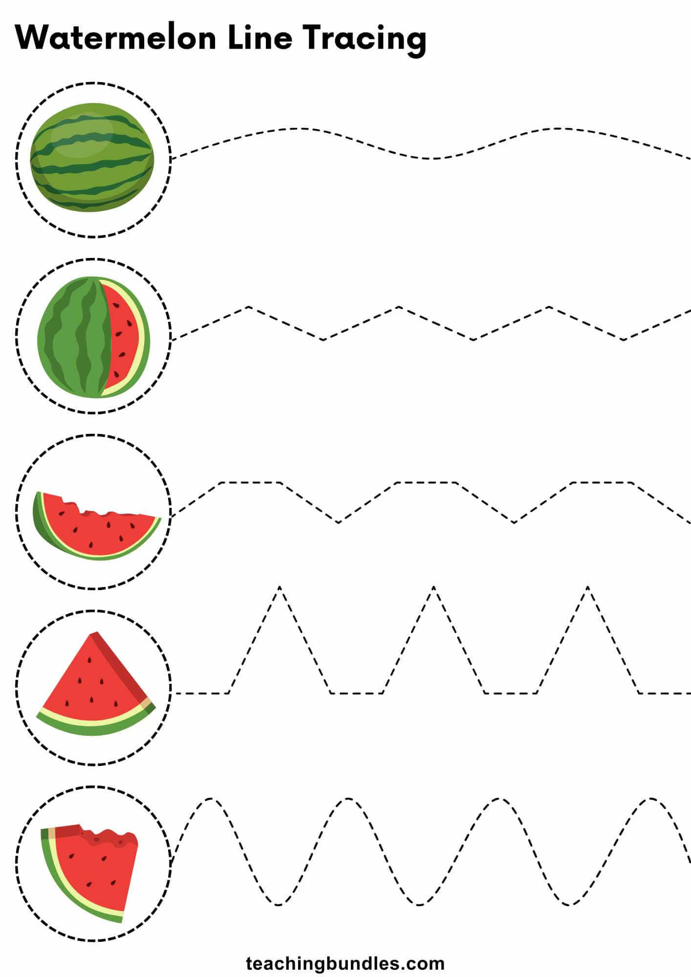 Watermelon pictures and dashed lines to trace