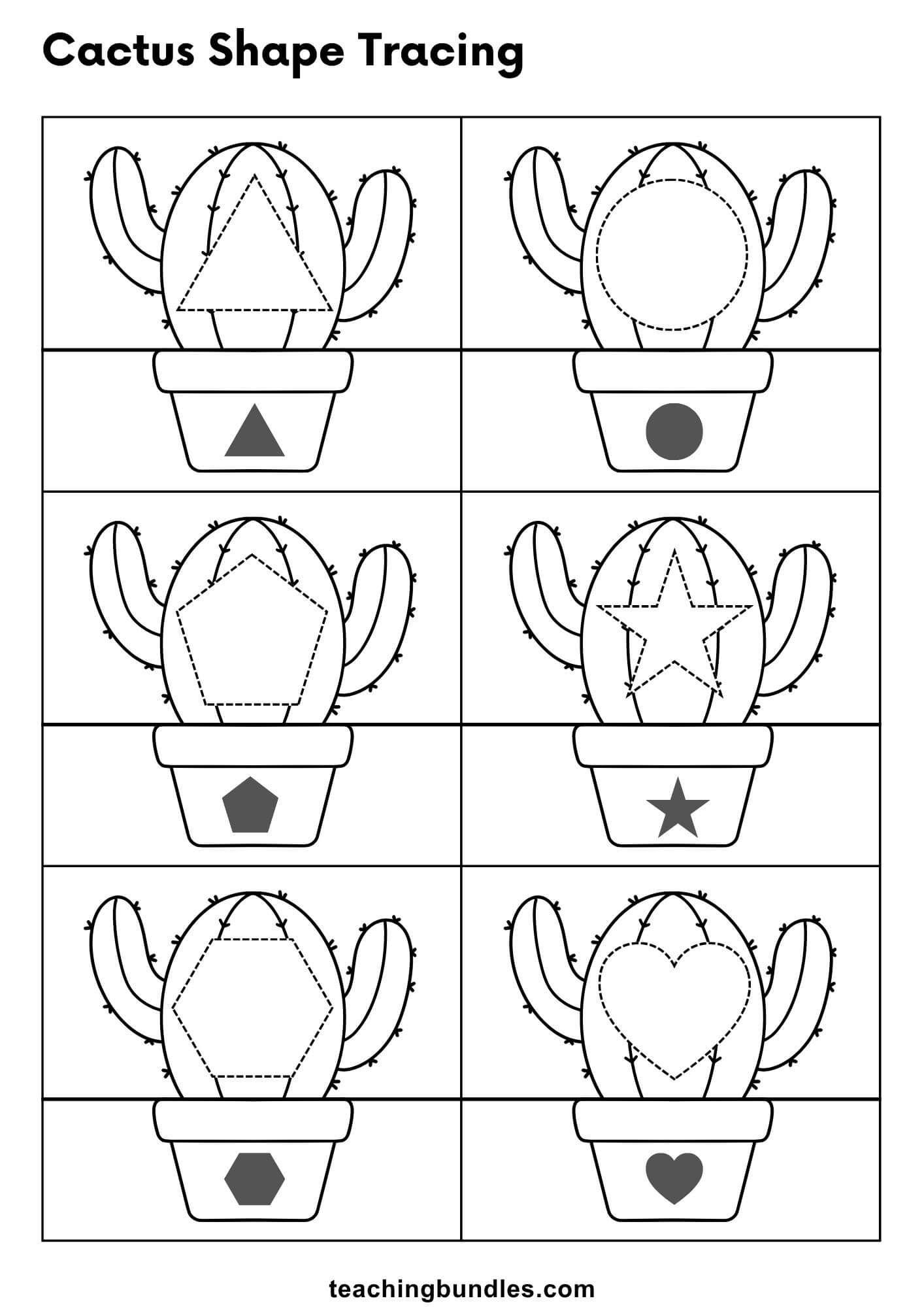 cactus tracing and matching printable sheet