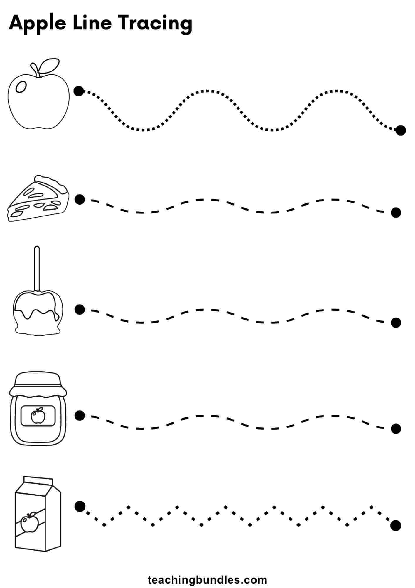 Apple Line Tracing Worksheet for Kids