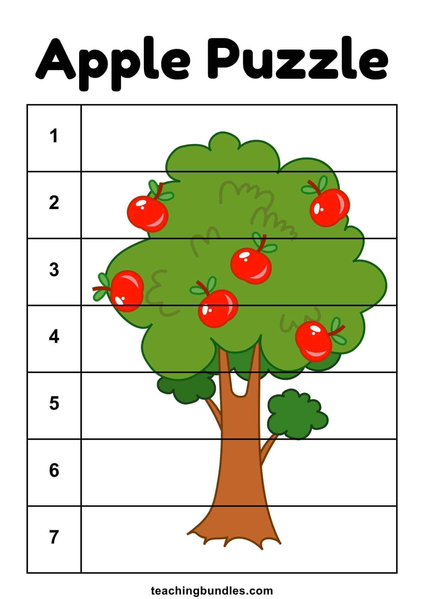 Preschool apple tree number puzzle.