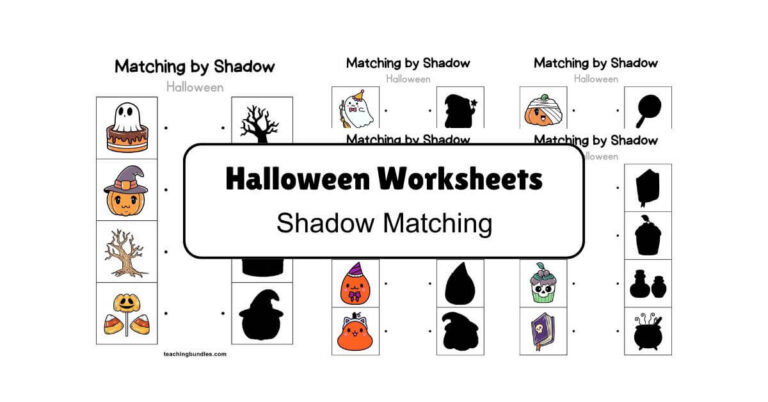 Halloween Shadow and Picture Matching Printable Worksheets for Kids