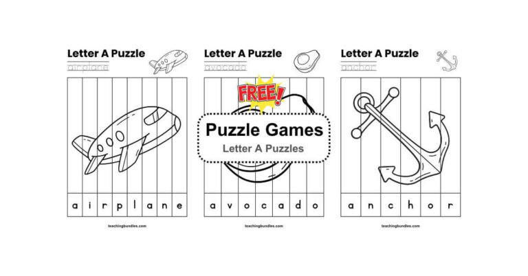 Alphabet Letter A Word Puzzle Printable Pack for Kids