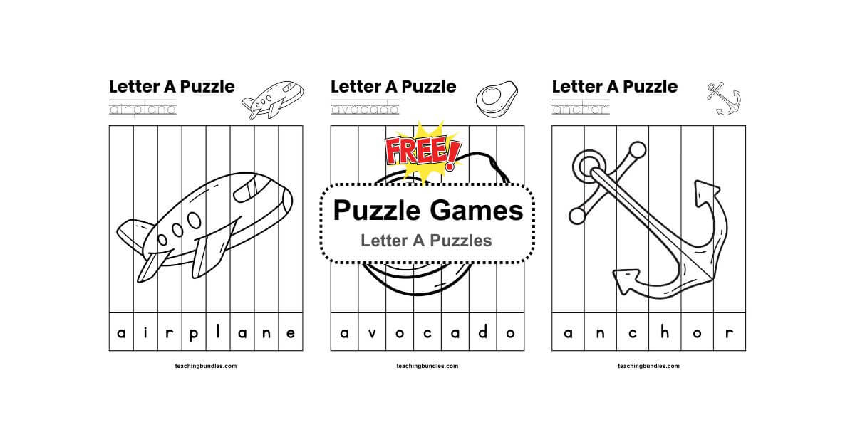 Alphabet Letter A Word Puzzle Printable Pack for Kids