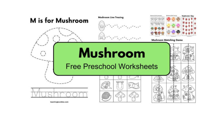 Mushroom Learning Activity Sheets for Preschool