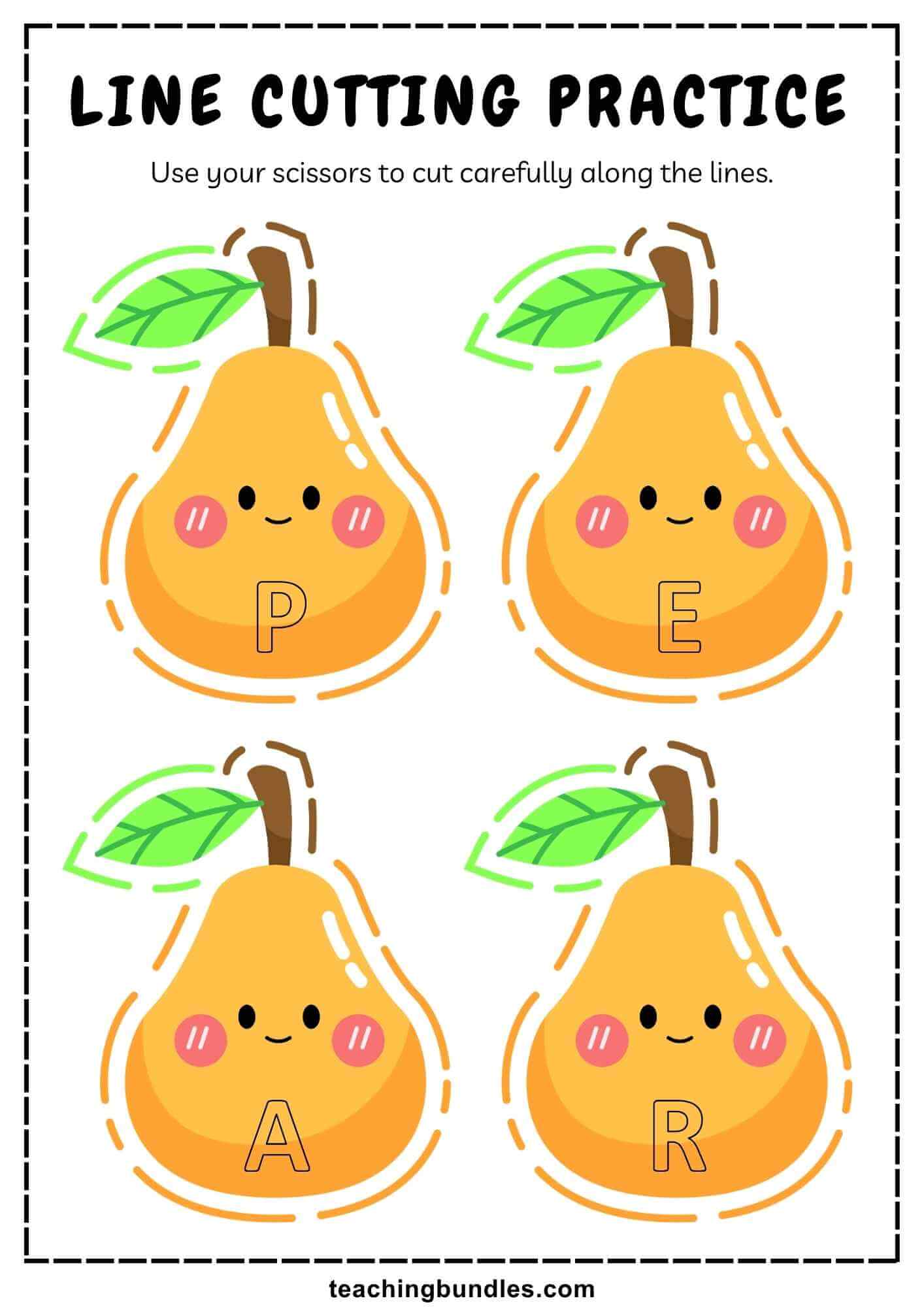 Pear Cutting Worksheet Template for Kids