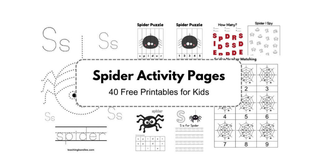 No prep spider preschool activity worksheets bundle