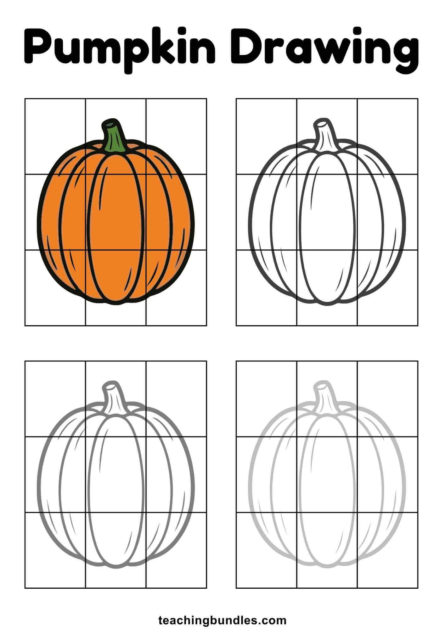 Pumpkin Drawing and Coloring Sheet for Kids