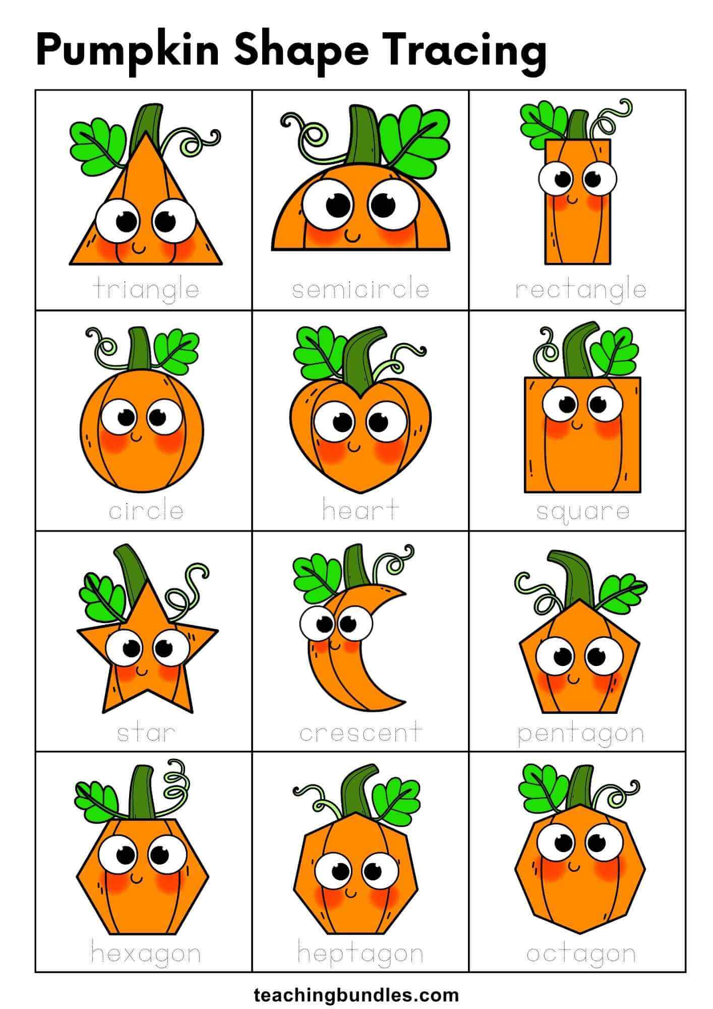 Pumpkin Shapes Printable Worksheet