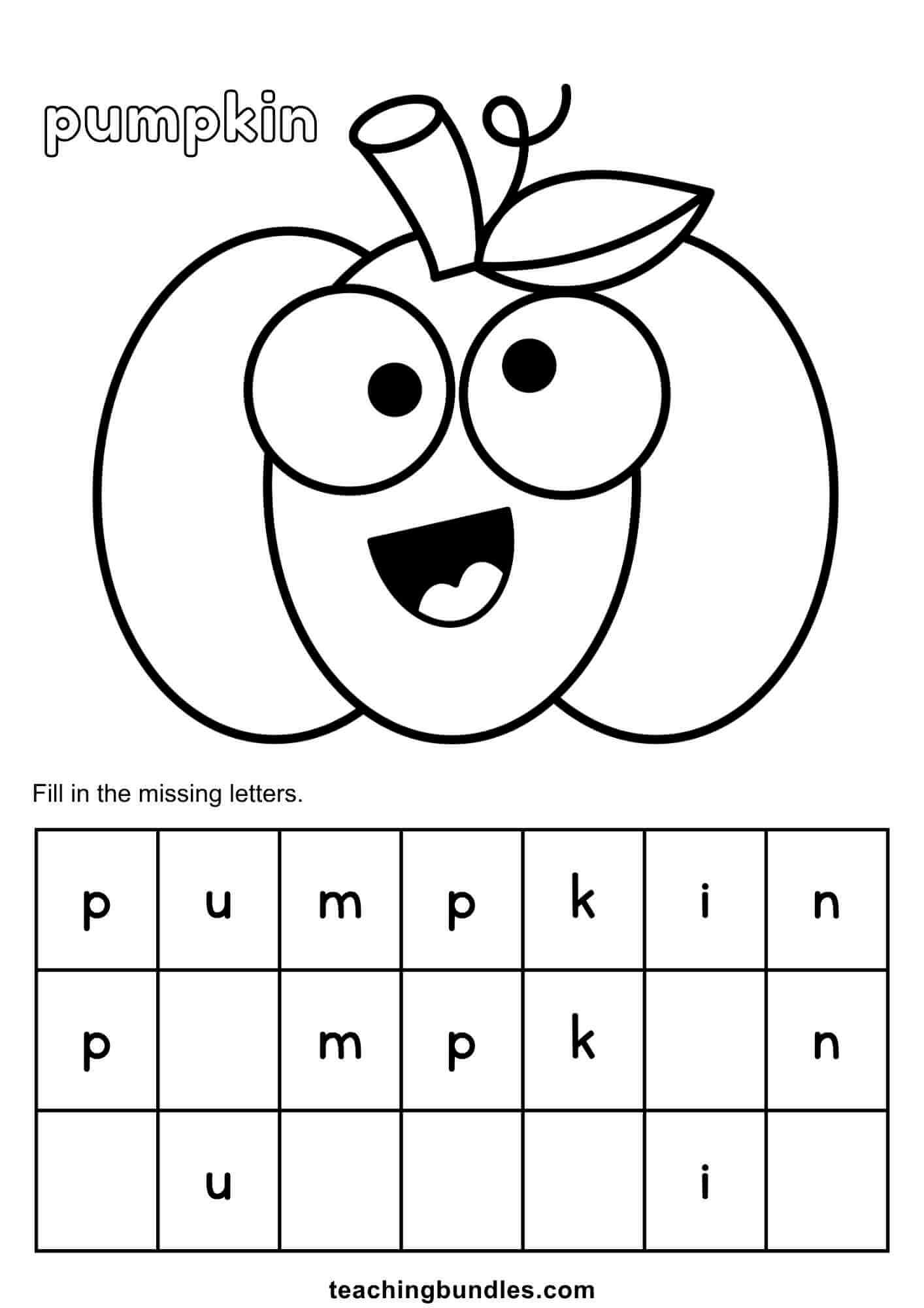 Pumpkin Spell and Write Missing Letters