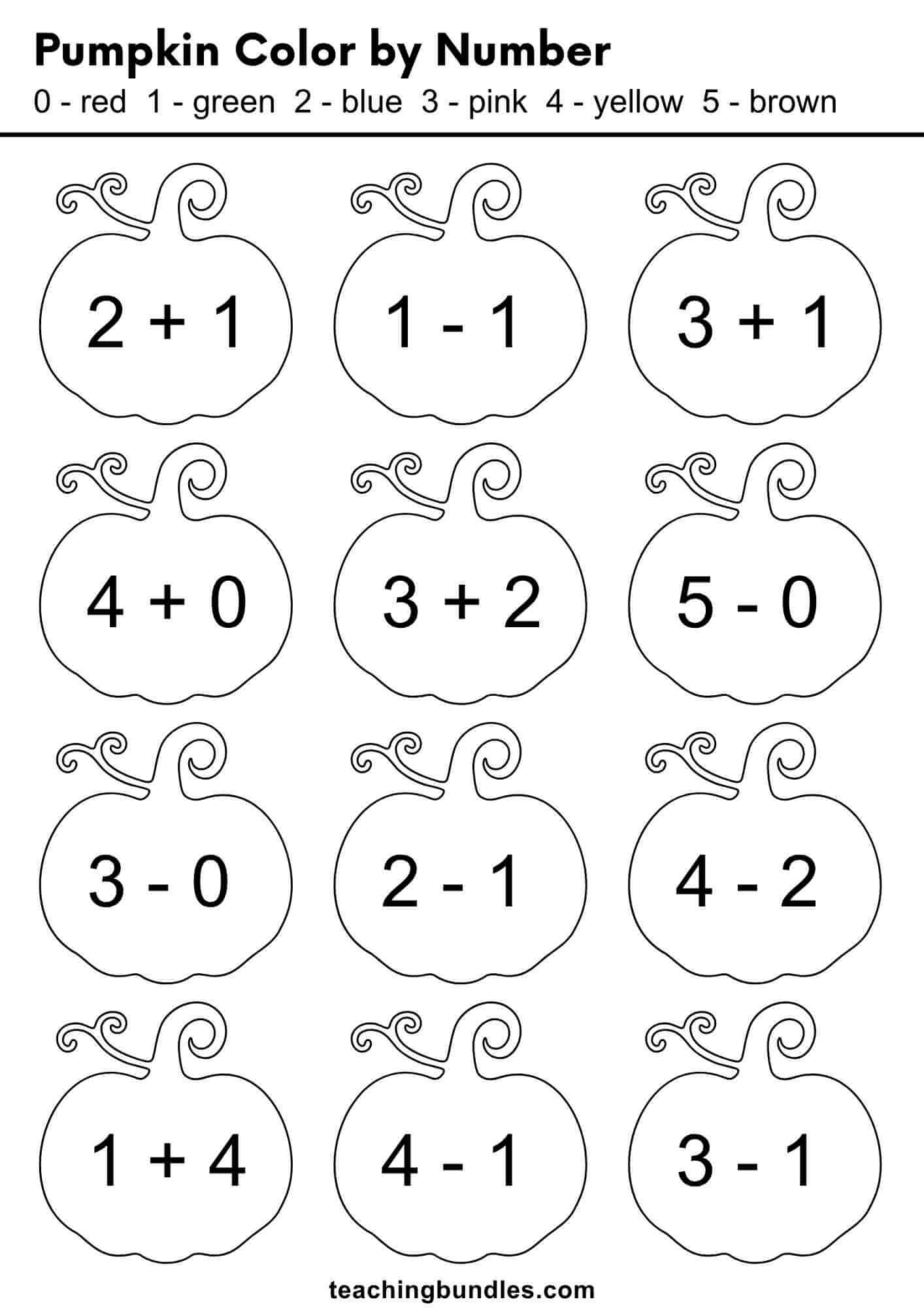Preschool pumpkin color by number worksheet.