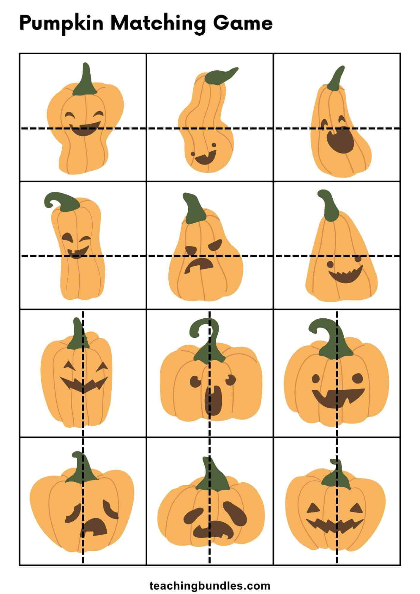 Preschool pumpkin half matching worksheet.