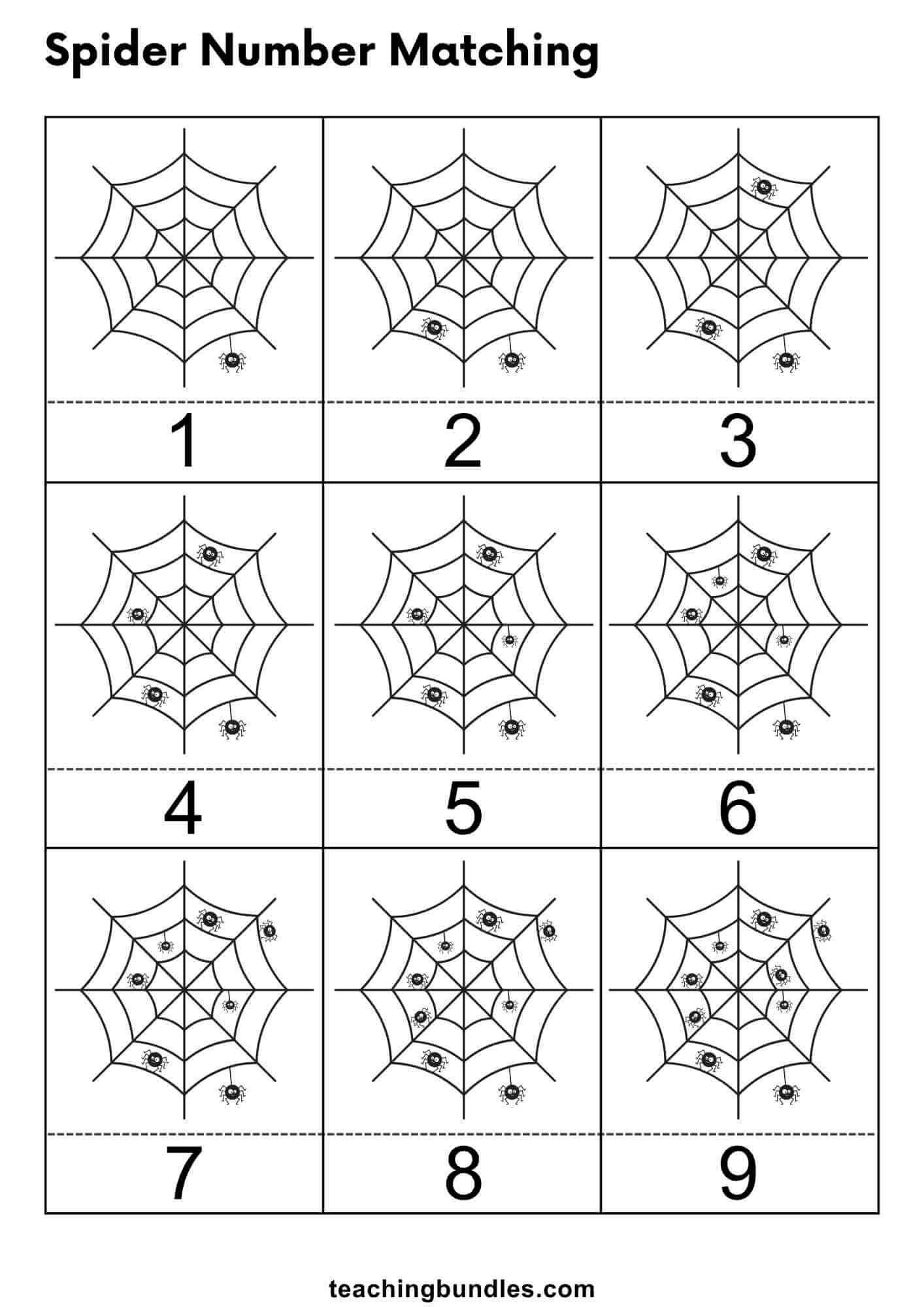 Spider counting activity pages for kids