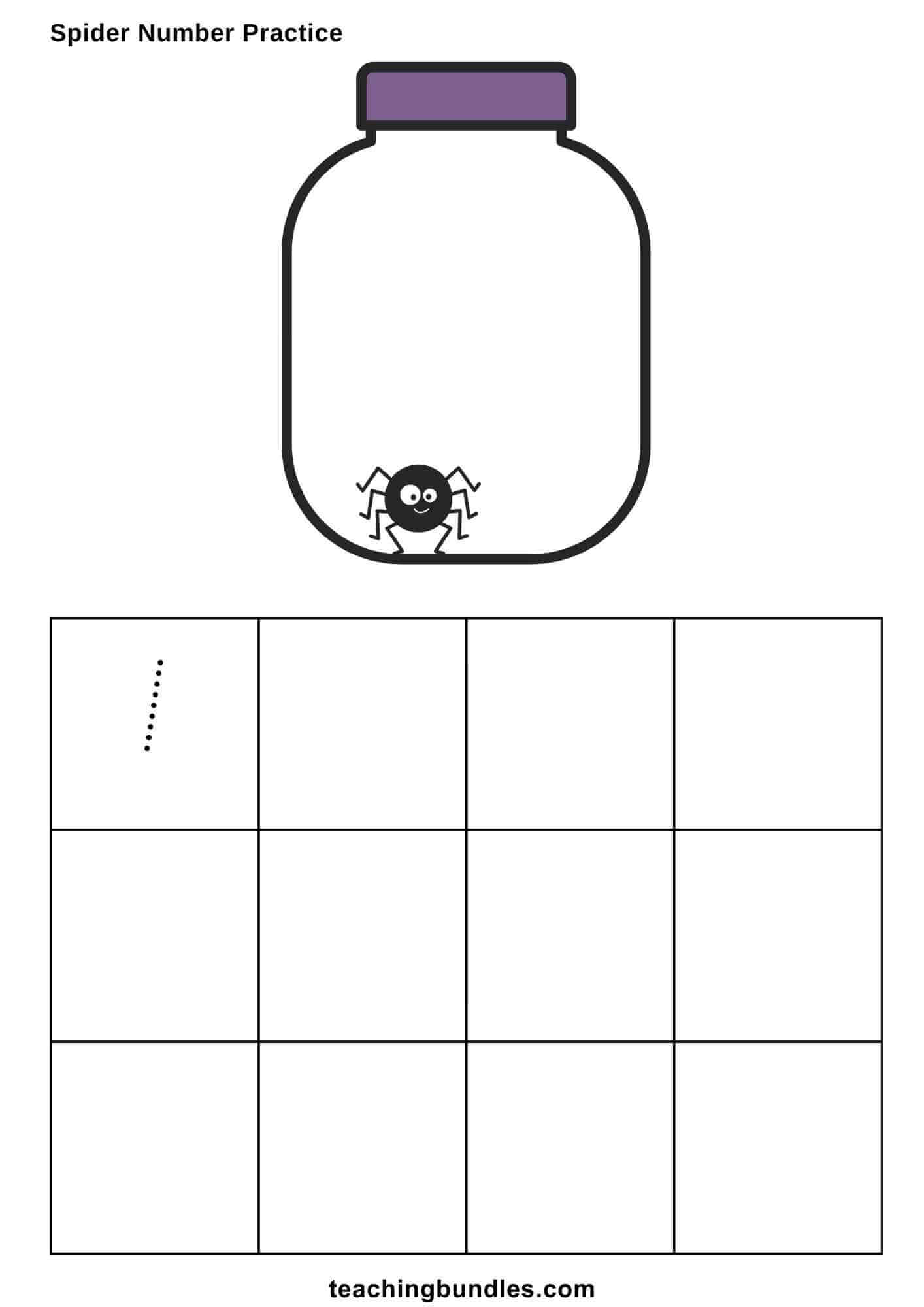 Spider themed number writing activity using jars
