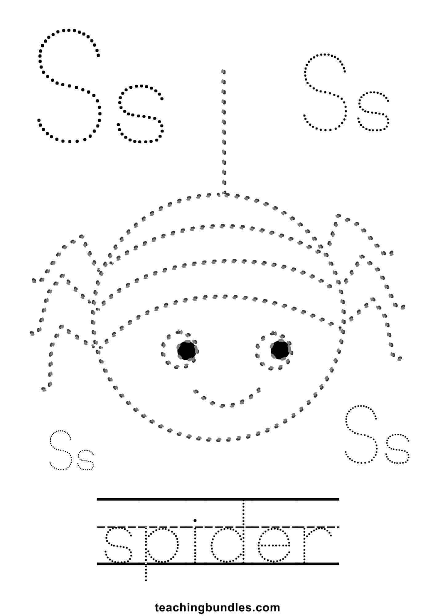 Spider handwriting practice worksheets for preschool kids