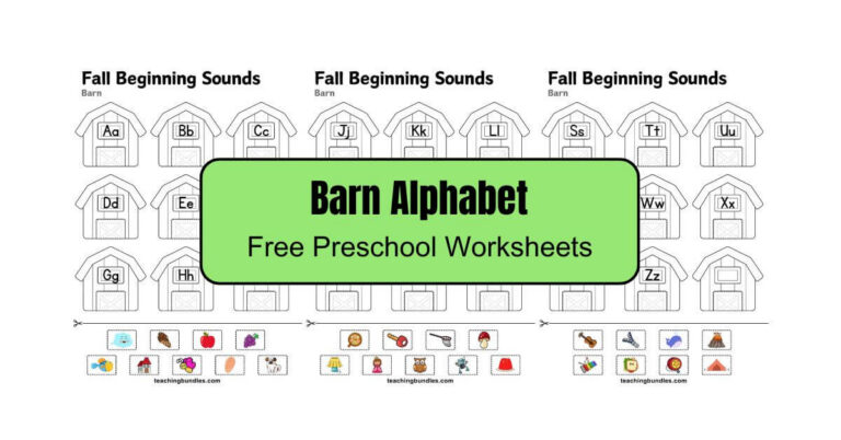Barn Beginning Sounds Matching Printable Worksheets PDF
