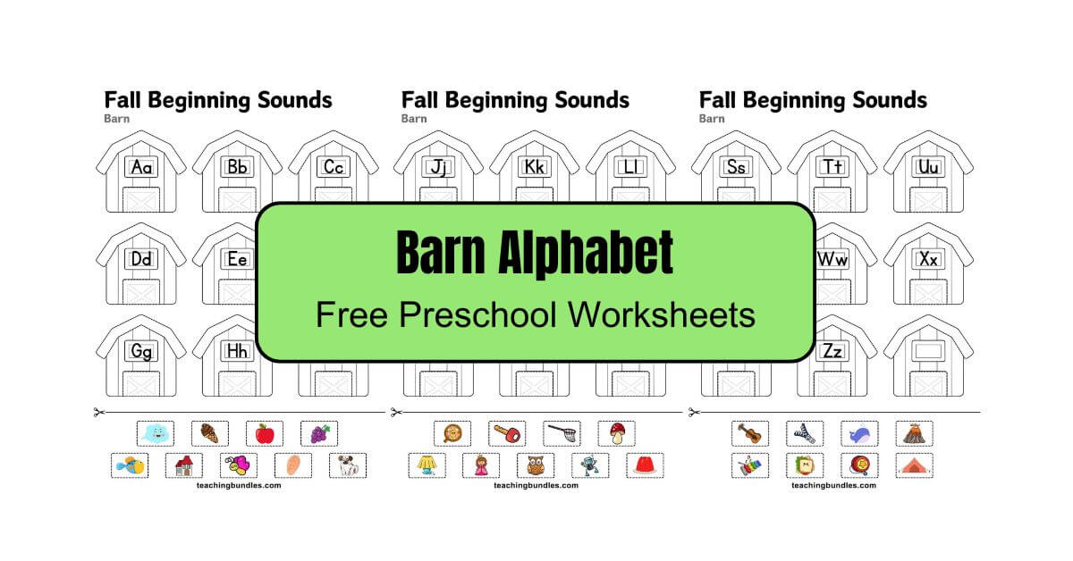 Barn Beginning Sounds Matching Printable Worksheets PDF