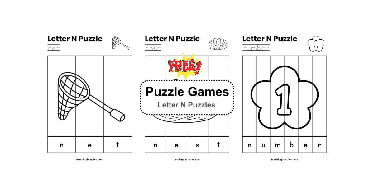 Alphabet N Word Puzzle Activities for Kids — fun worksheets to practice letter recognition