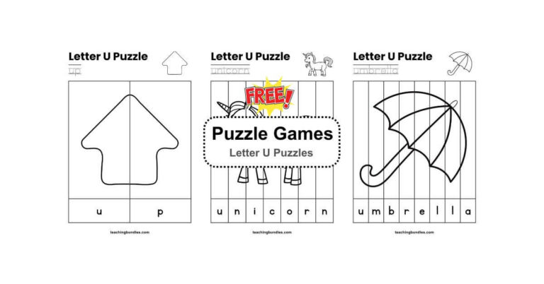 Letter U Picture Word Puzzle Worksheets for Preschool