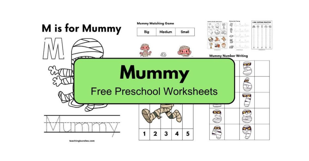 Halloween mummy fun activity worksheets for preschoolers.