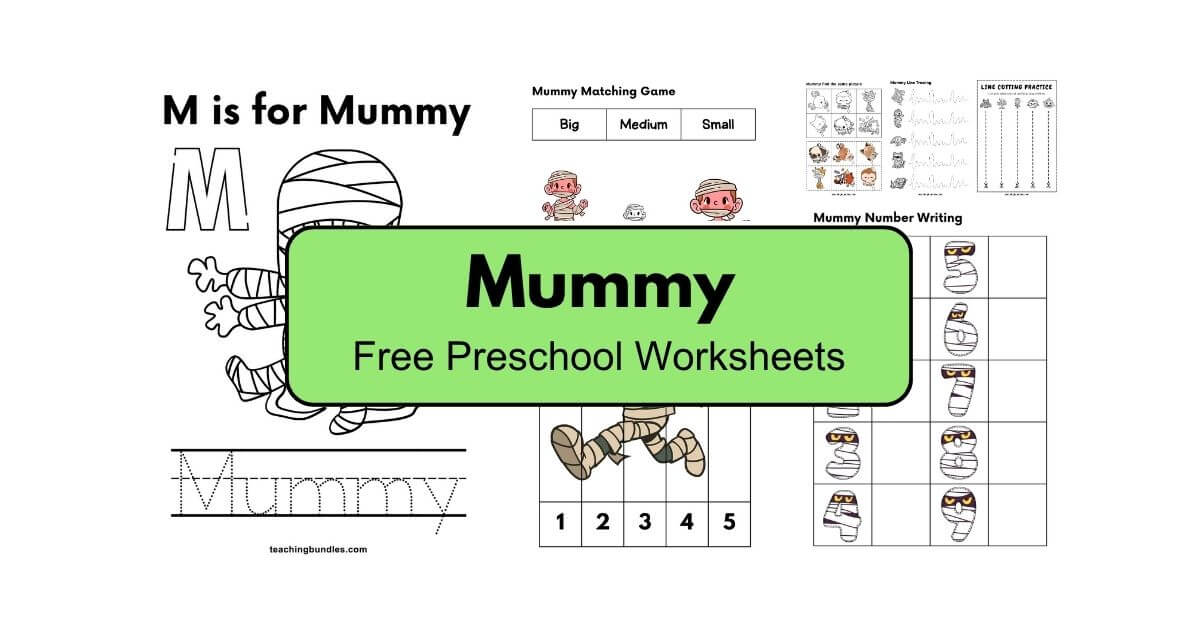 Halloween mummy fun activity worksheets for preschoolers.