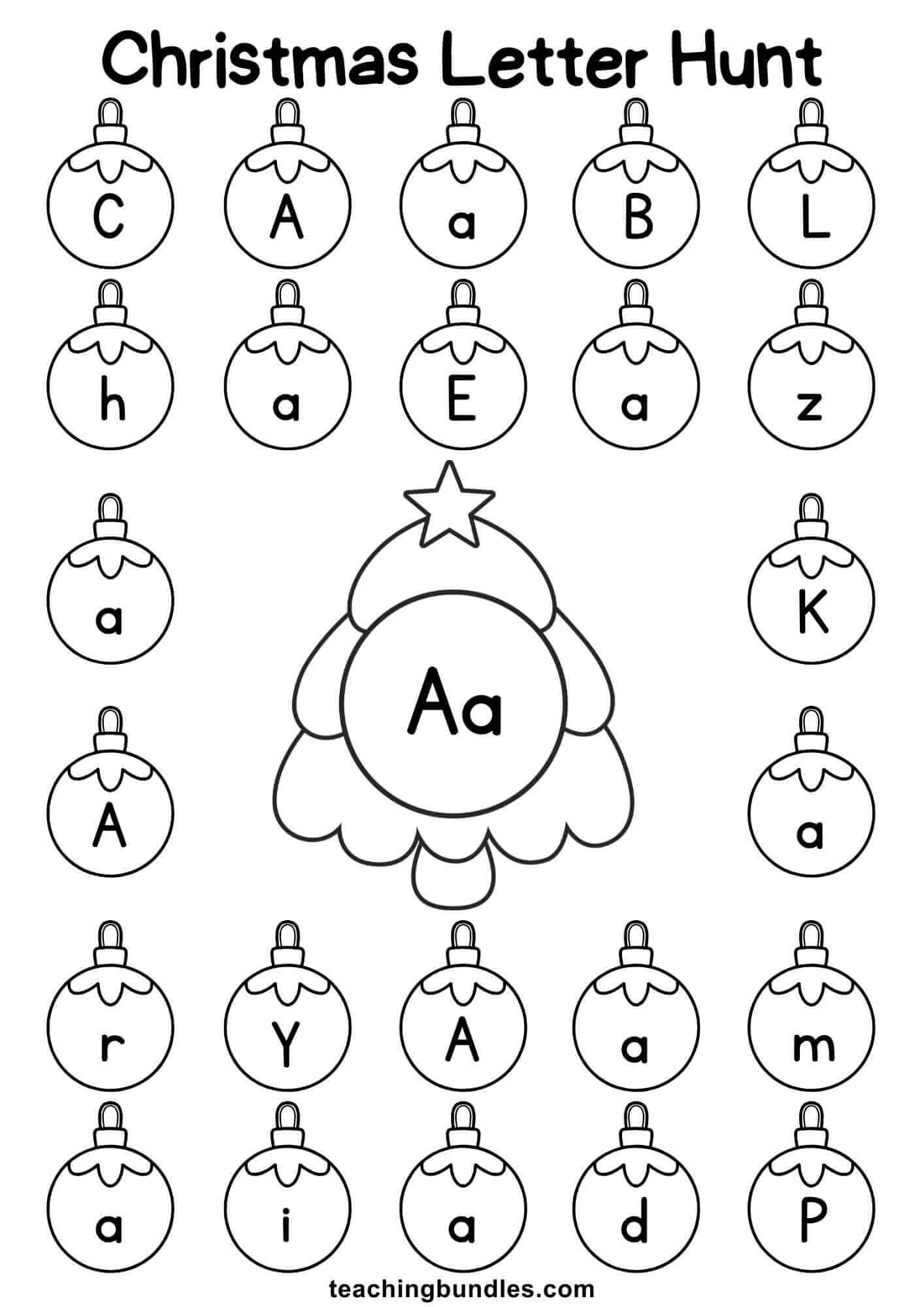 Christmas tree worksheet for letter A hunt.