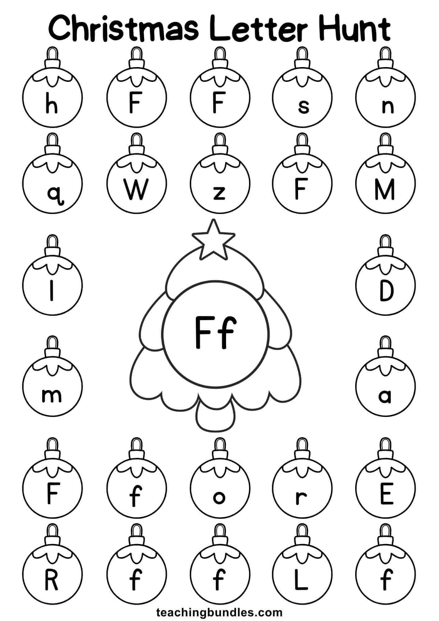 Christmas tree worksheet for letter F hunt.