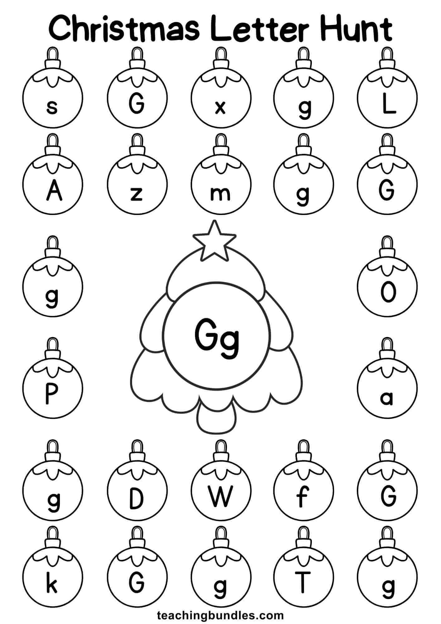 Christmas tree worksheet for letter G hunt.