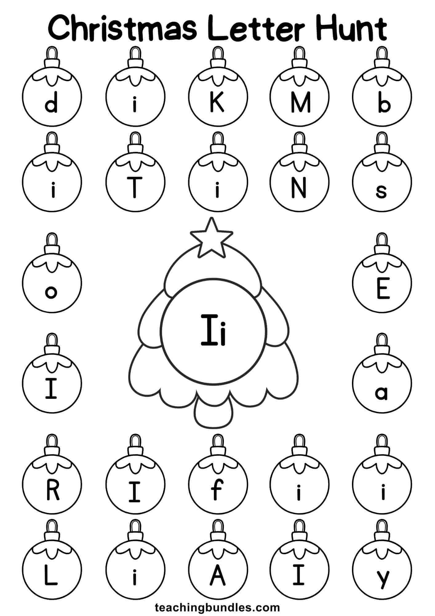 Christmas tree worksheet for letter I hunt.