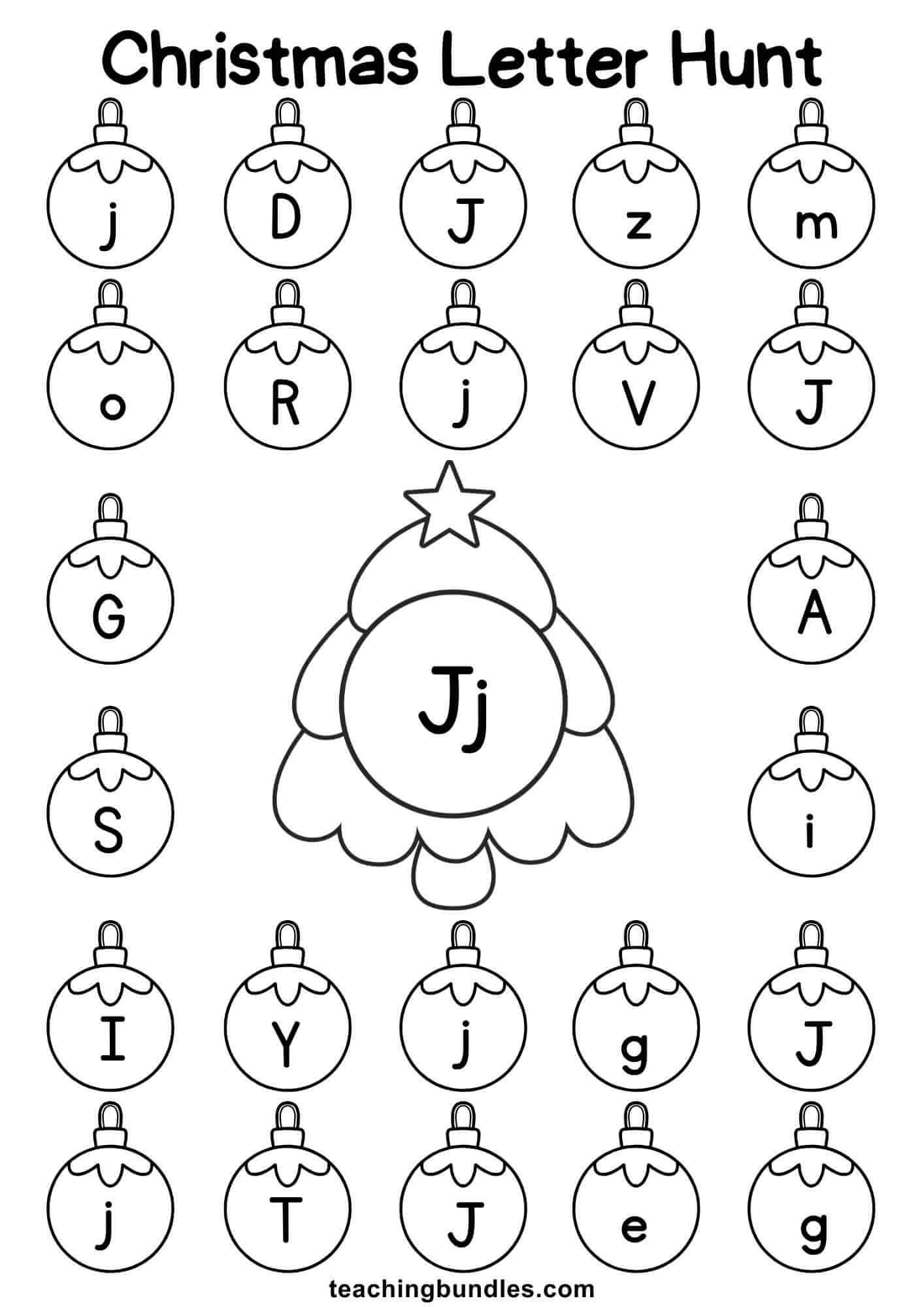 Christmas tree worksheet for letter J hunt.