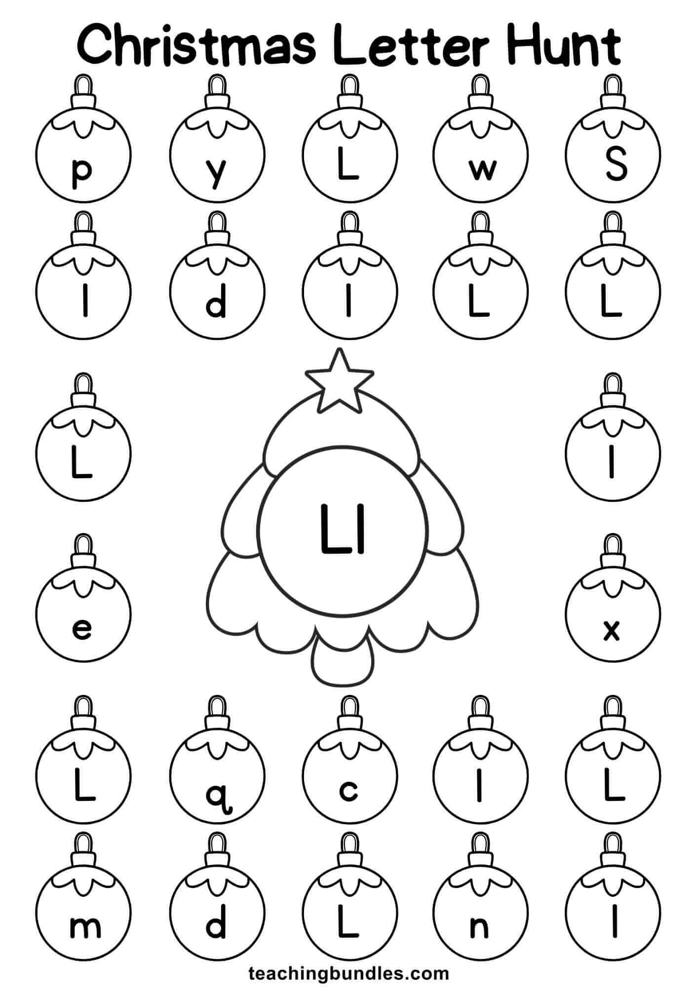 Christmas tree worksheet for letter L hunt.