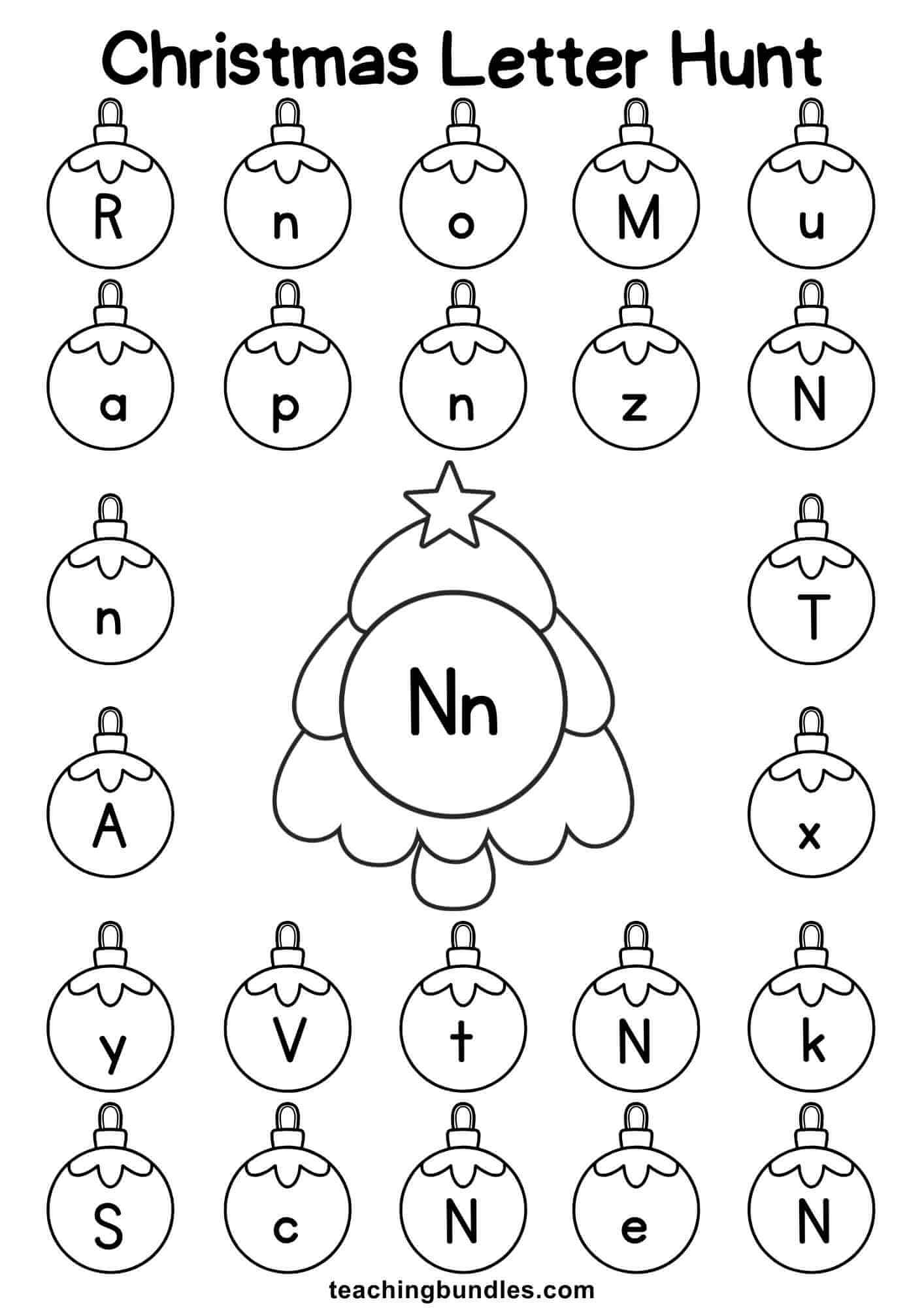 Christmas tree worksheet for letter N hunt.