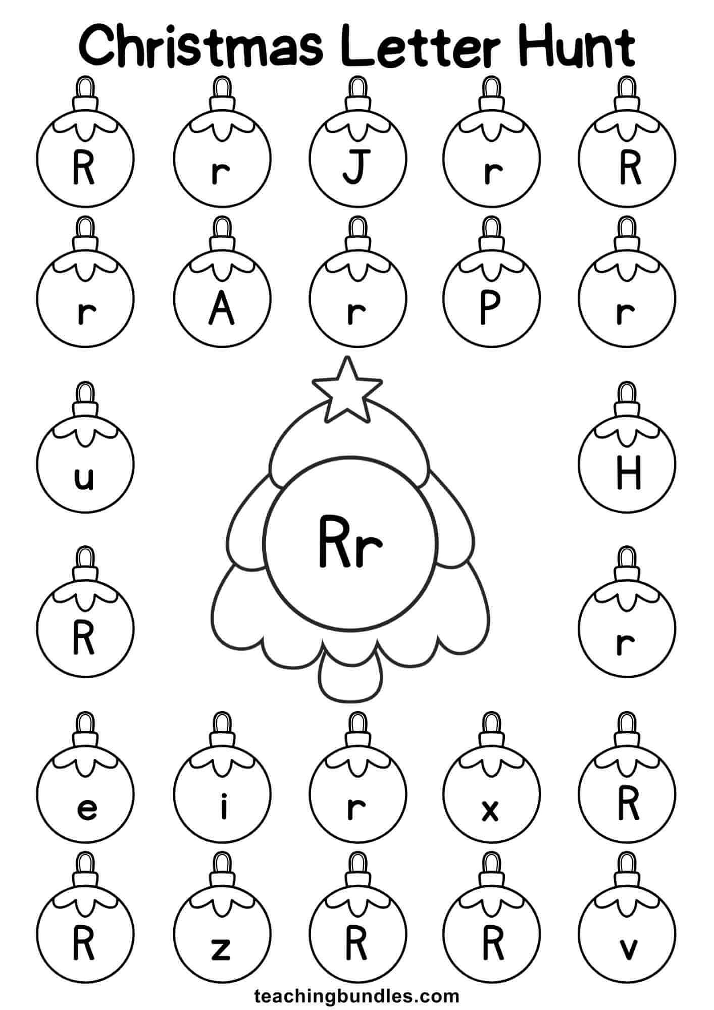 Christmas tree worksheet for letter R hunt.