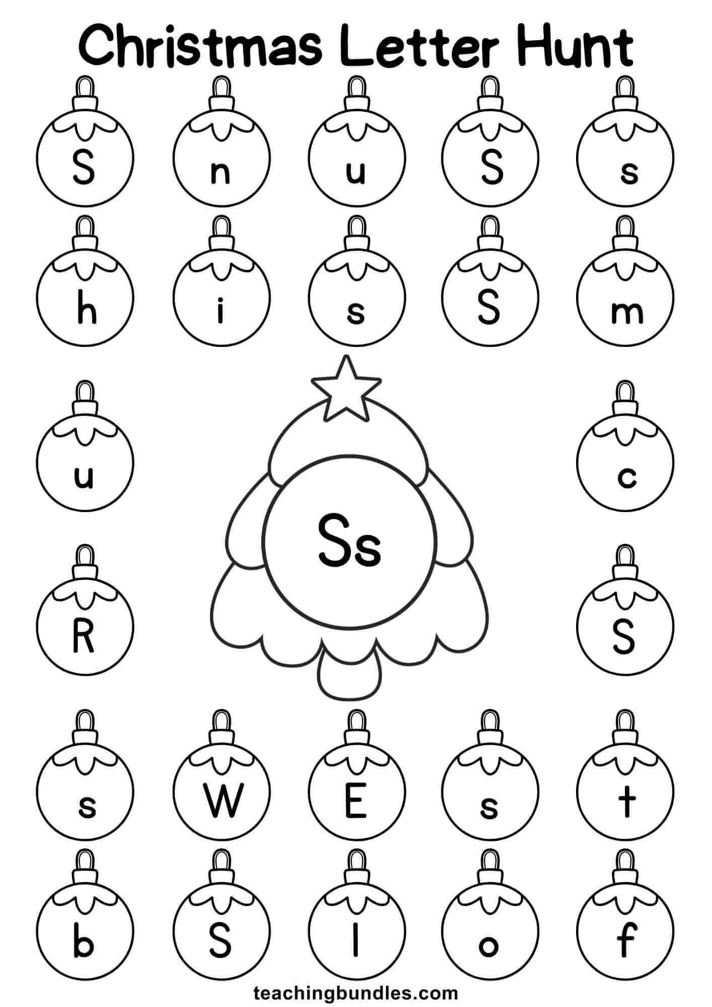 Christmas tree worksheet for letter S hunt.