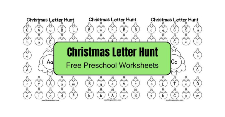 Christmas alphabet hunt worksheet with tree and ornament.