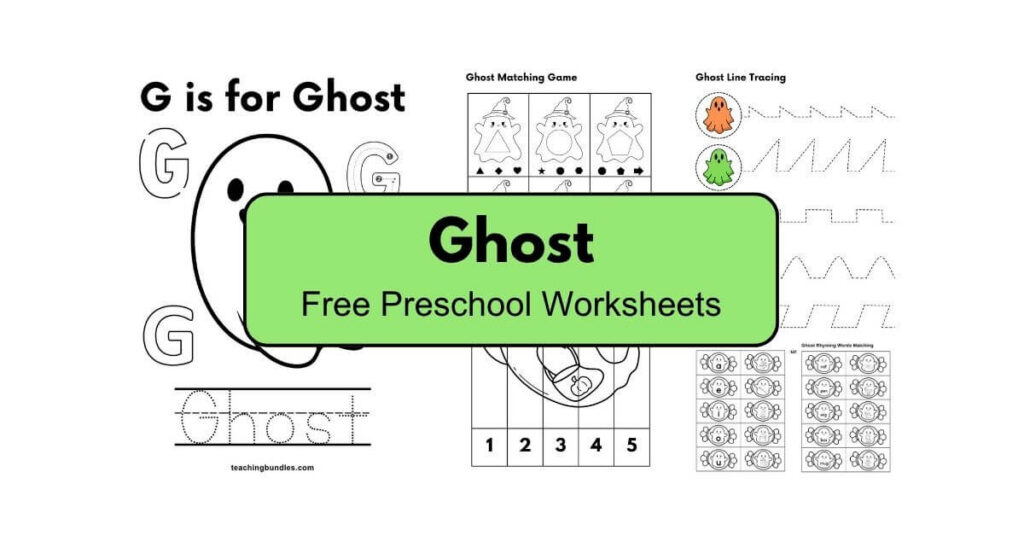 Ghost-themed preschool activity sheets.