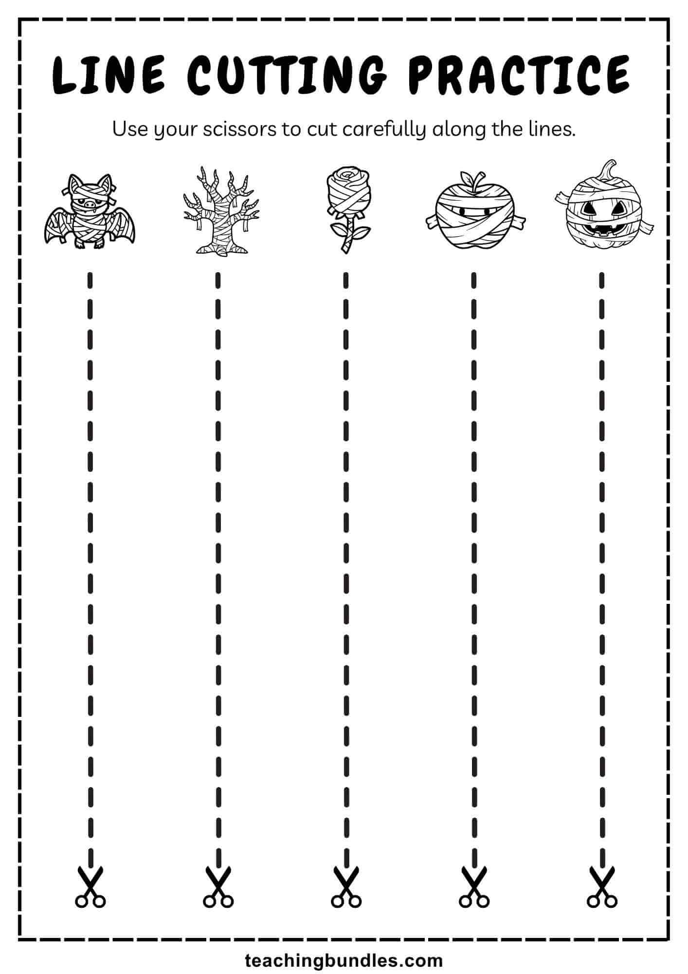 Preschool cutting practice mummy theme.