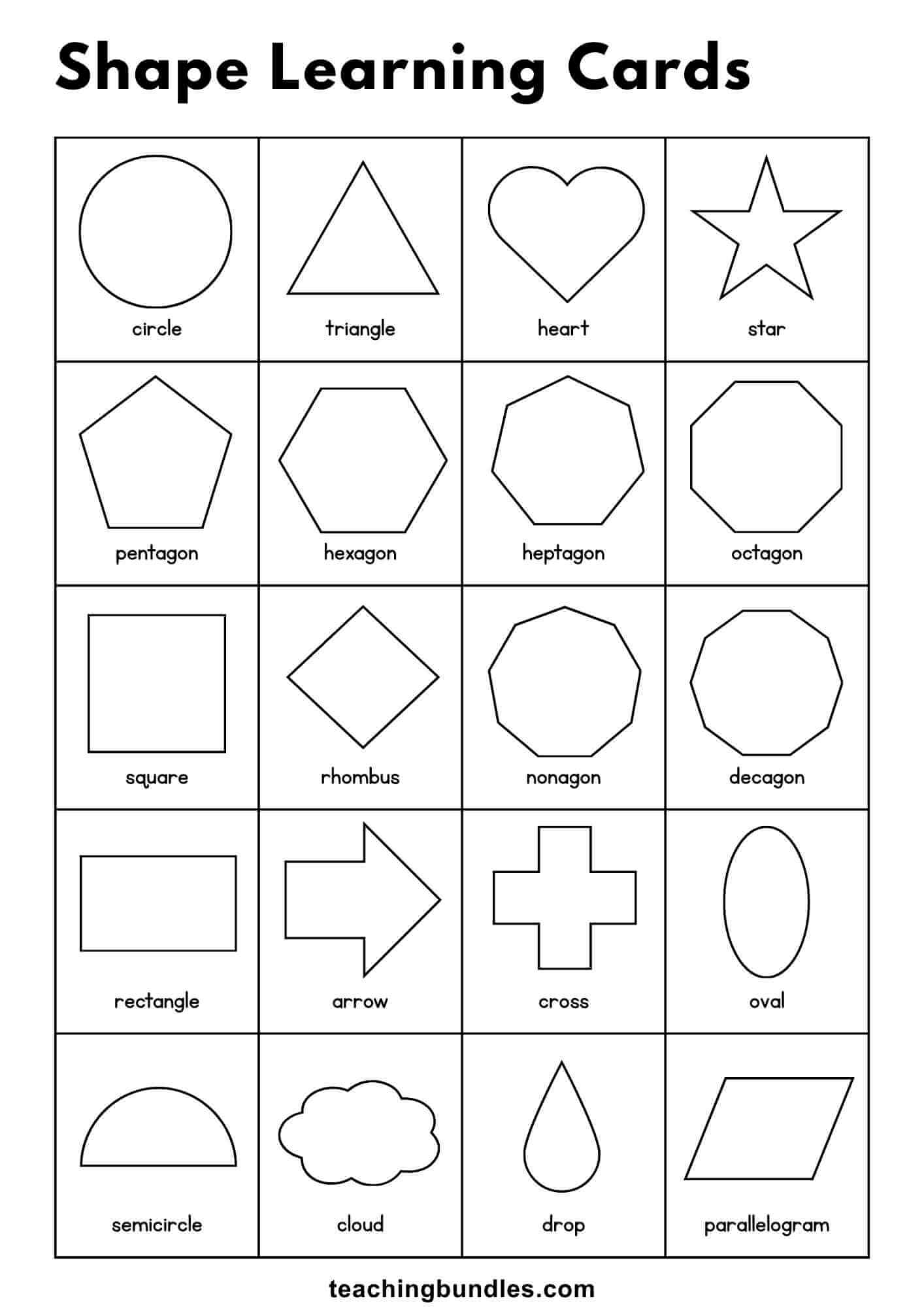 Educational poster of shapes labeled with names.