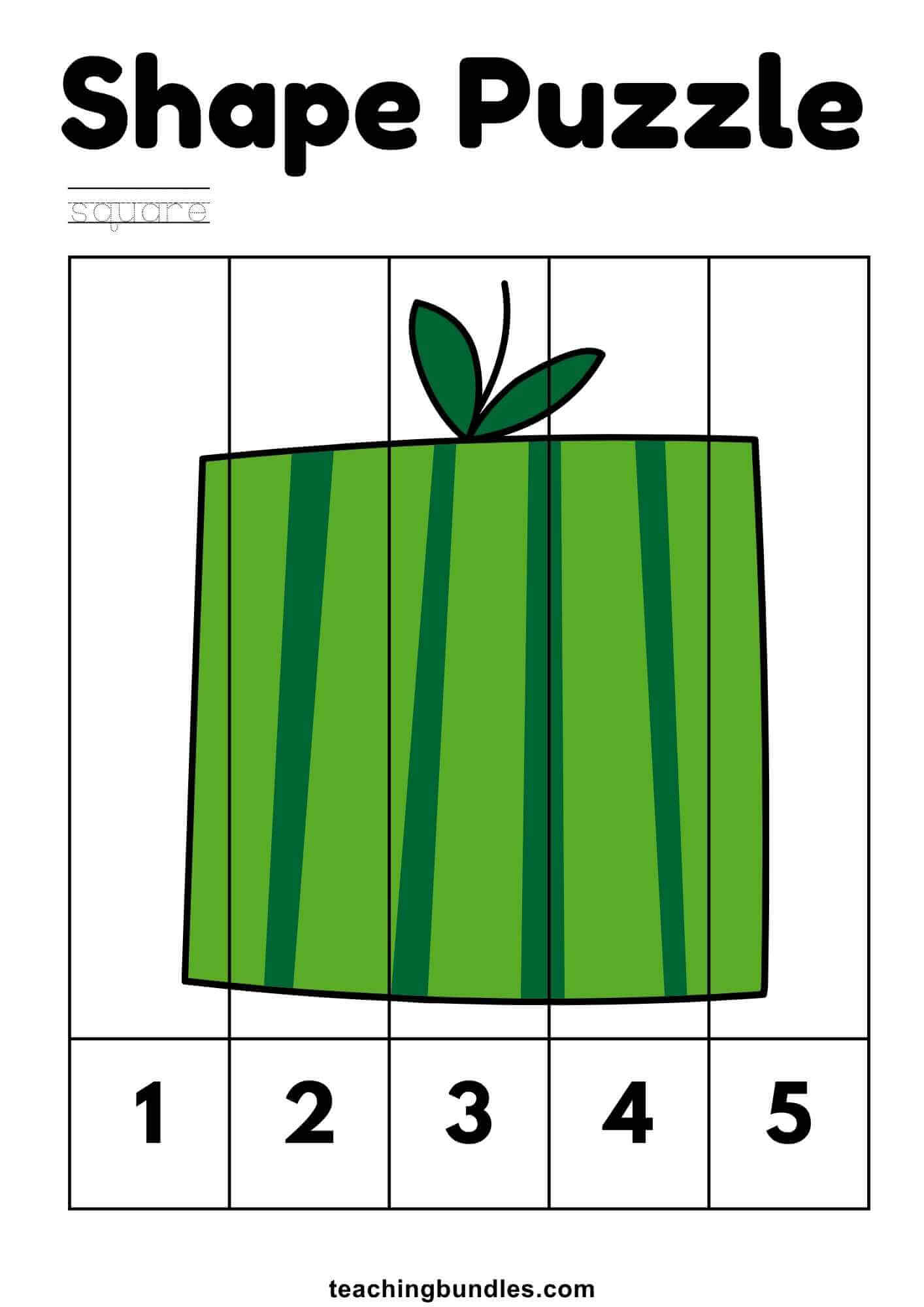 Square shape puzzle with numbers 1 to 5 pieces.