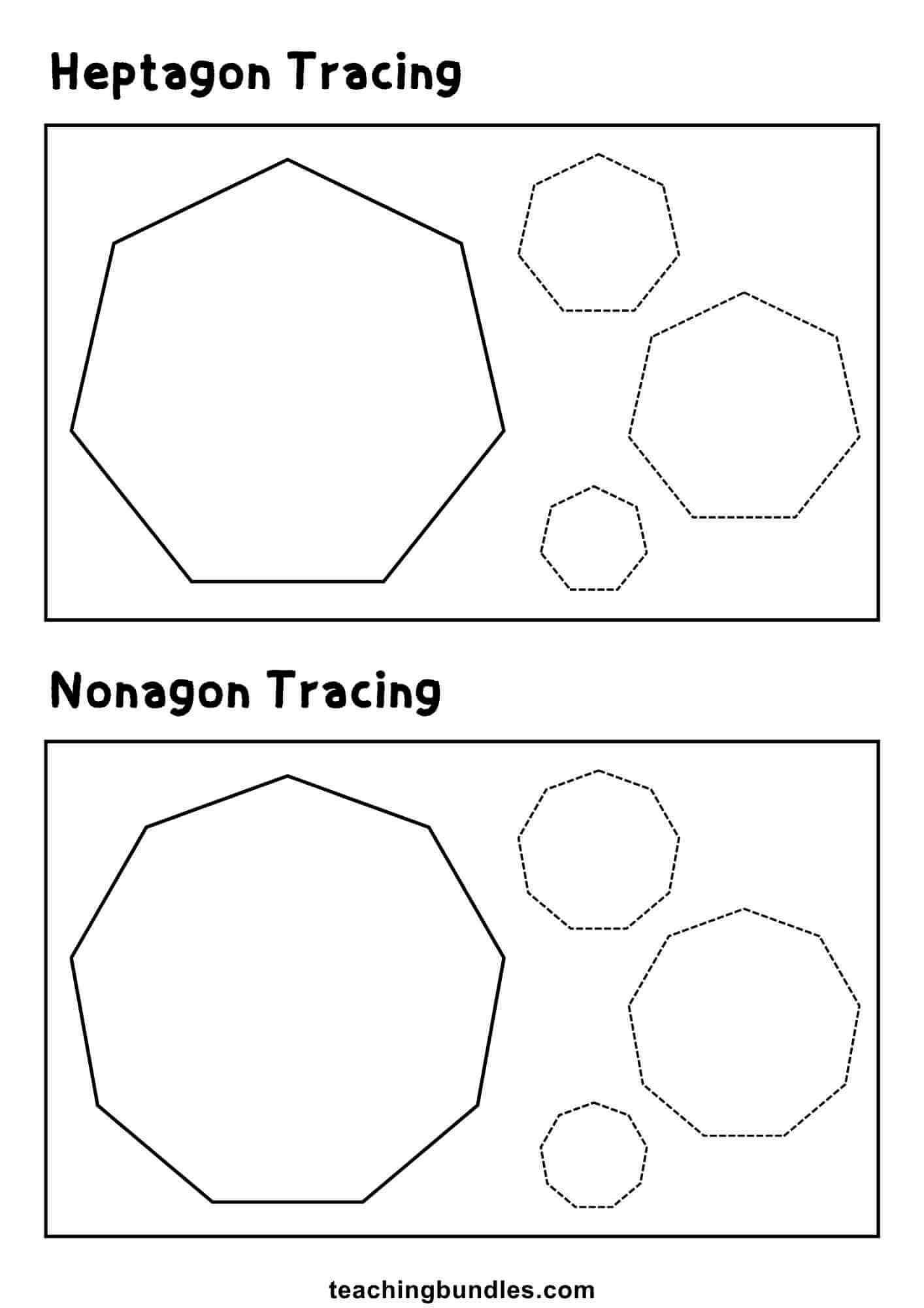 Shape tracing exercise with heptagon and nonagon.