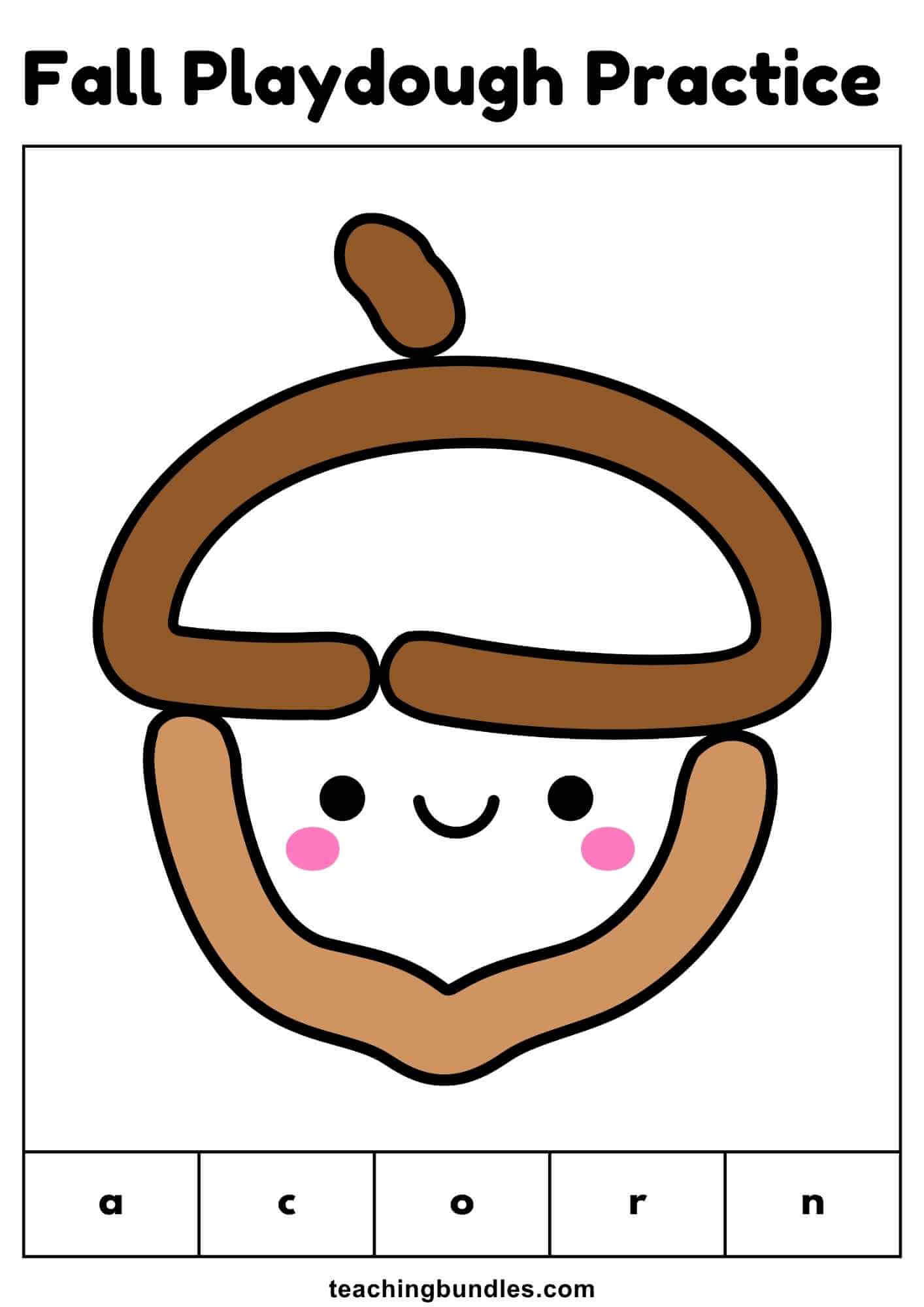 Fall printable playdough worksheet with acorn.