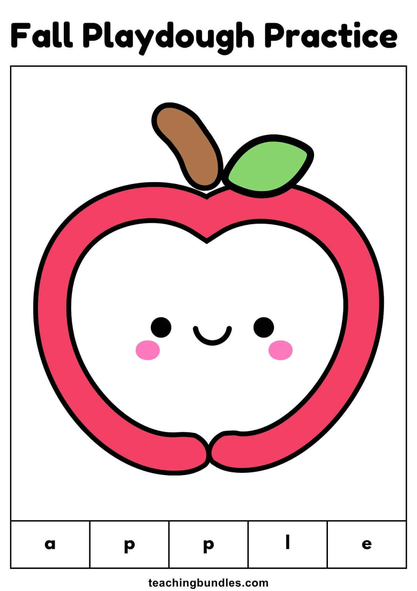 Fall printable playdough worksheet with apple.