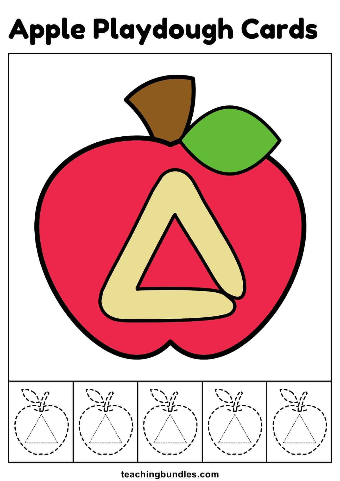 Printable apple playdough card with triangle shape.